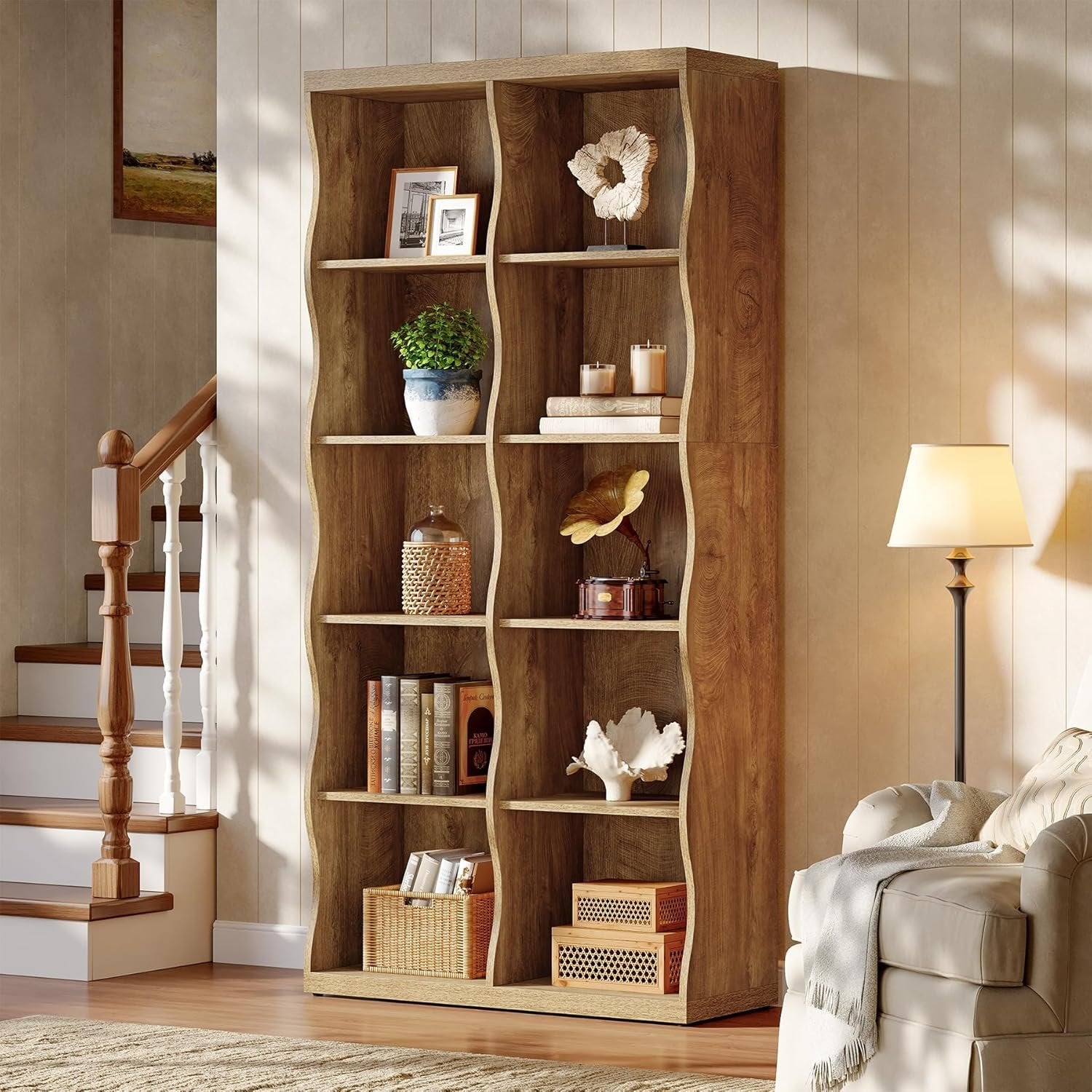 70.86" Tall Bookcase, 5-Tier Floor Standing Bookshelf with 10 Cubes