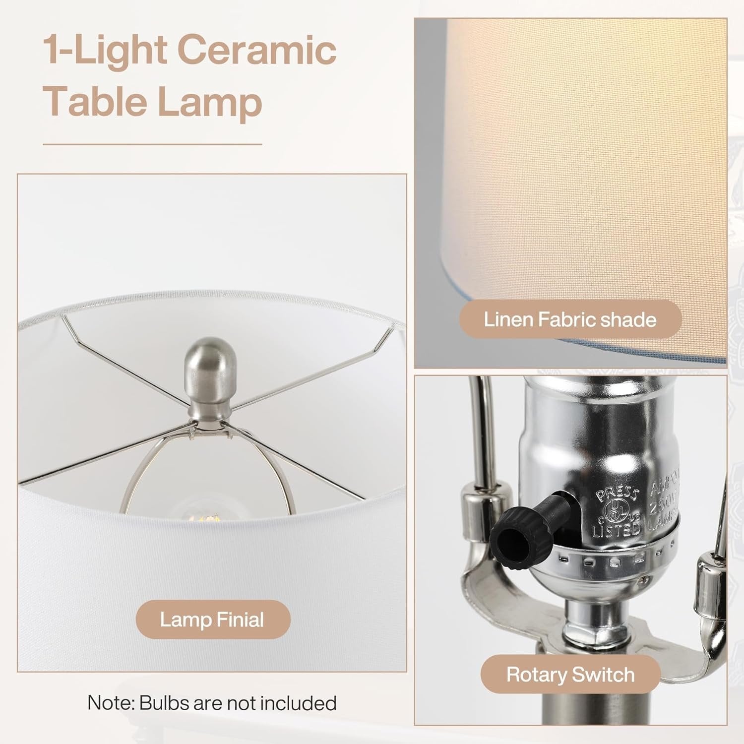 27" Chinoiserie Ceramic Table Lamp, Lighting Fixture with Ceramic Base