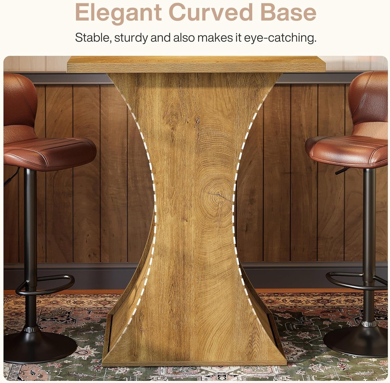 39.4" H Square Bar Table, Farmhouse Pub Cocktail Table with Curved Profile