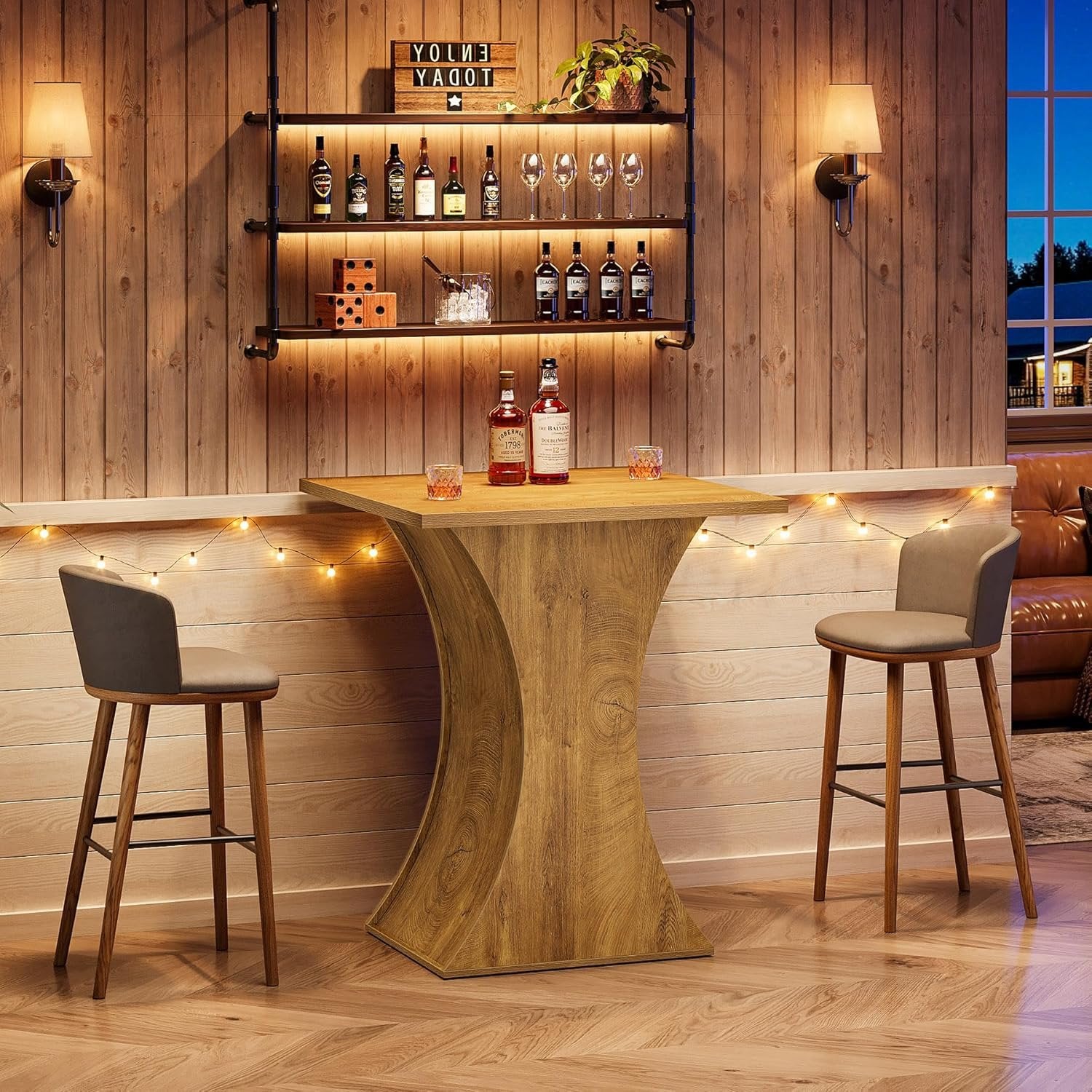 39.4" H Square Bar Table, Farmhouse Pub Cocktail Table with Curved Profile