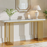 63" Modern Console Table, Narrow Sofa Table with Faux Marble Top for Entryway 3