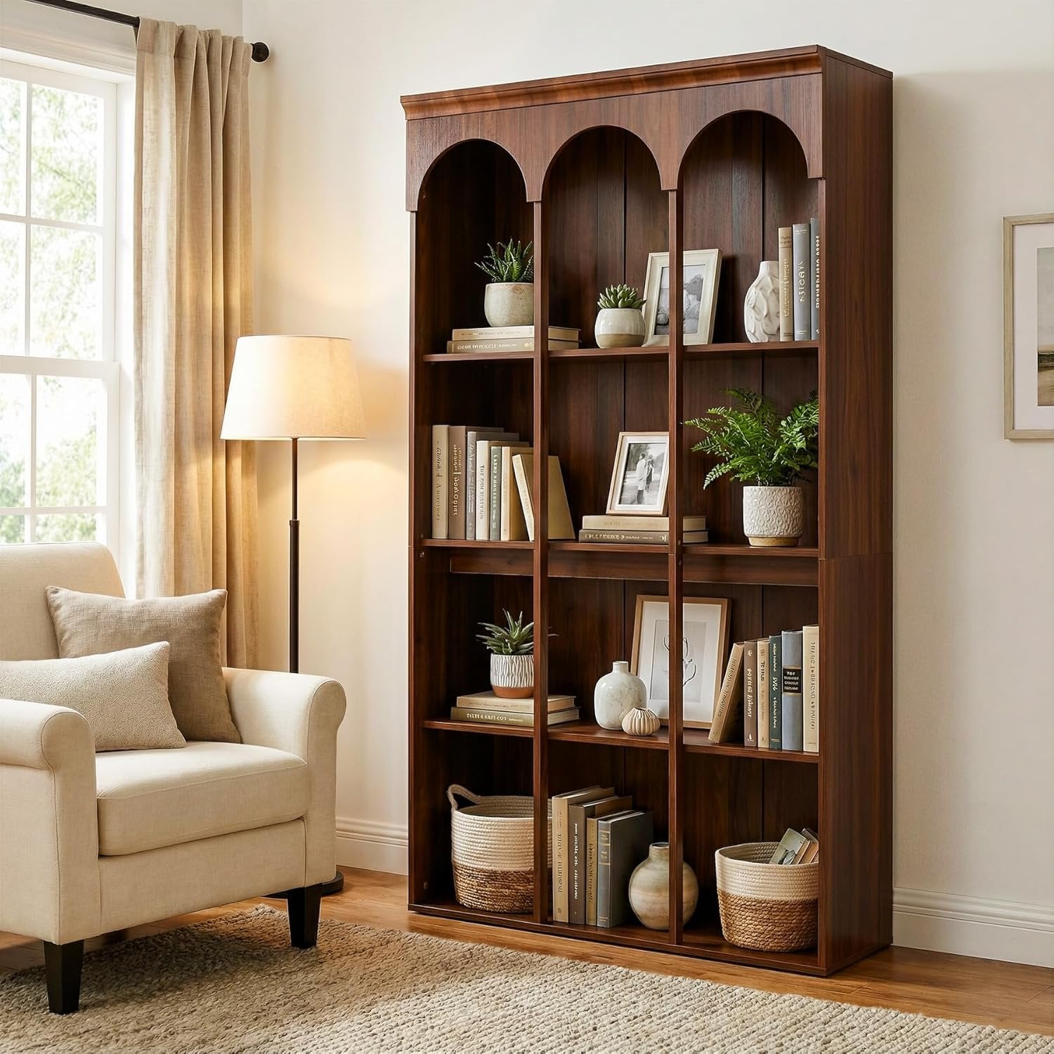 5-Tier Bookcase, 70.9" Tall Arched Bookshelf Open Shelving Unit