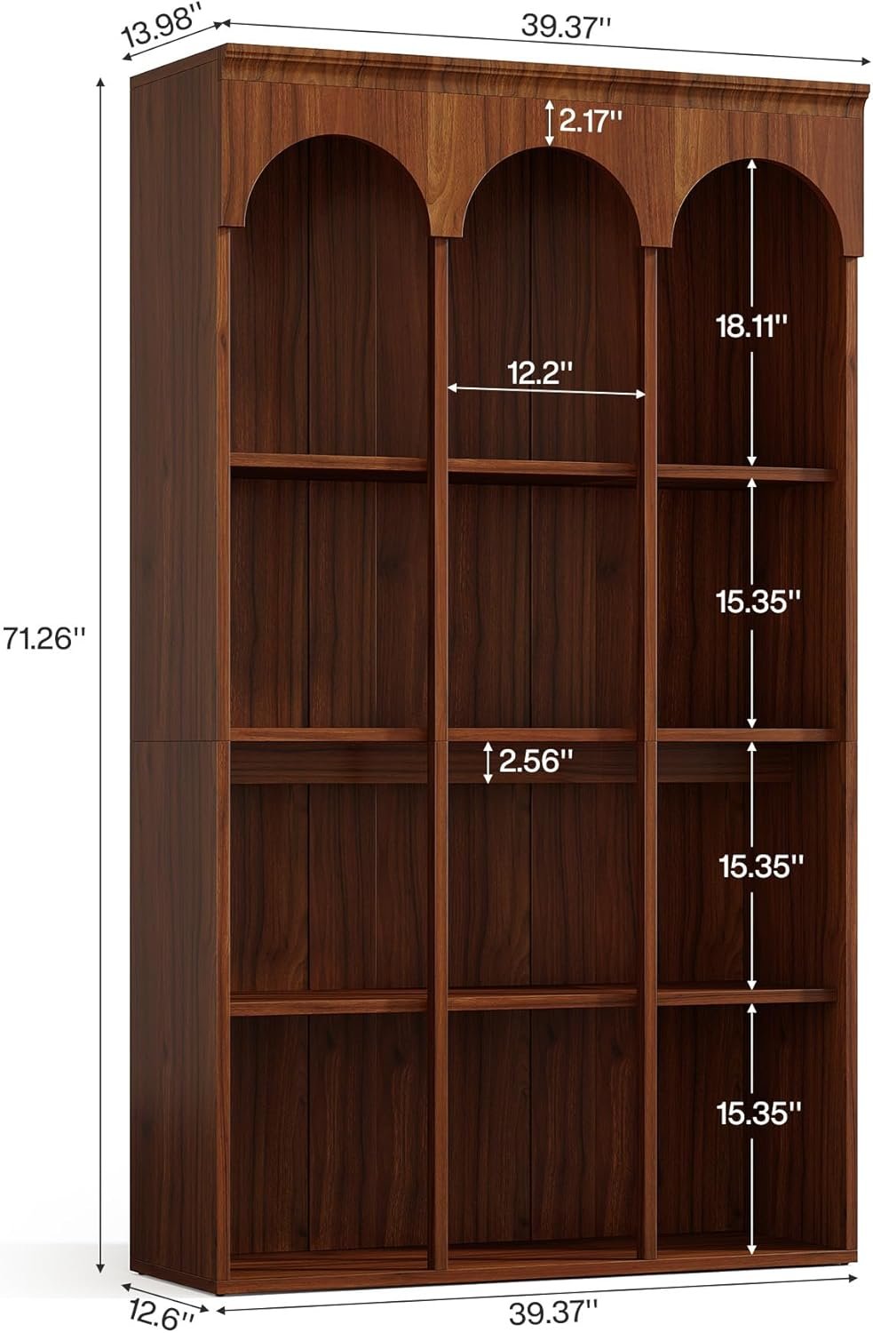 5-Tier Bookcase, 70.9" Tall Arched Bookshelf Open Shelving Unit