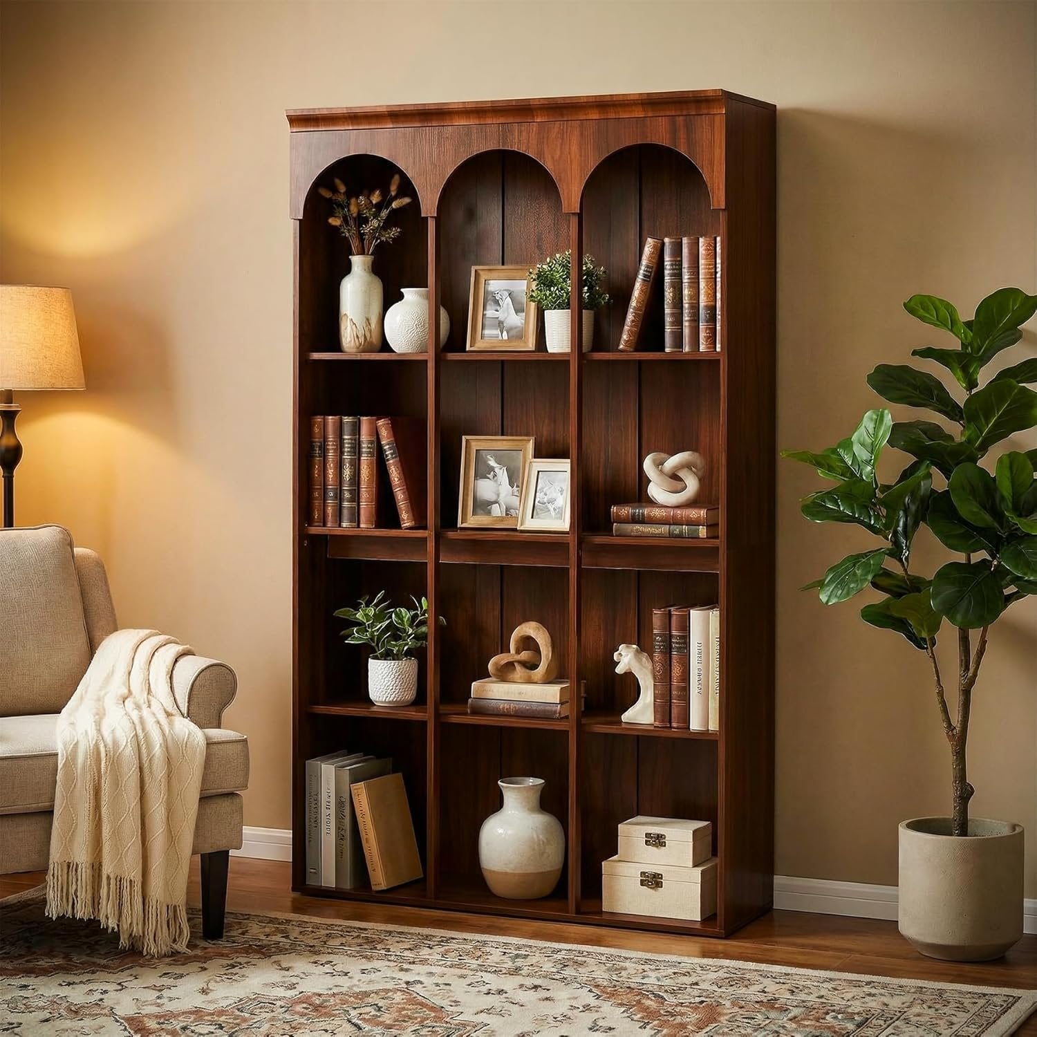 5-Tier Bookcase, 70.9" Tall Arched Bookshelf Open Shelving Unit