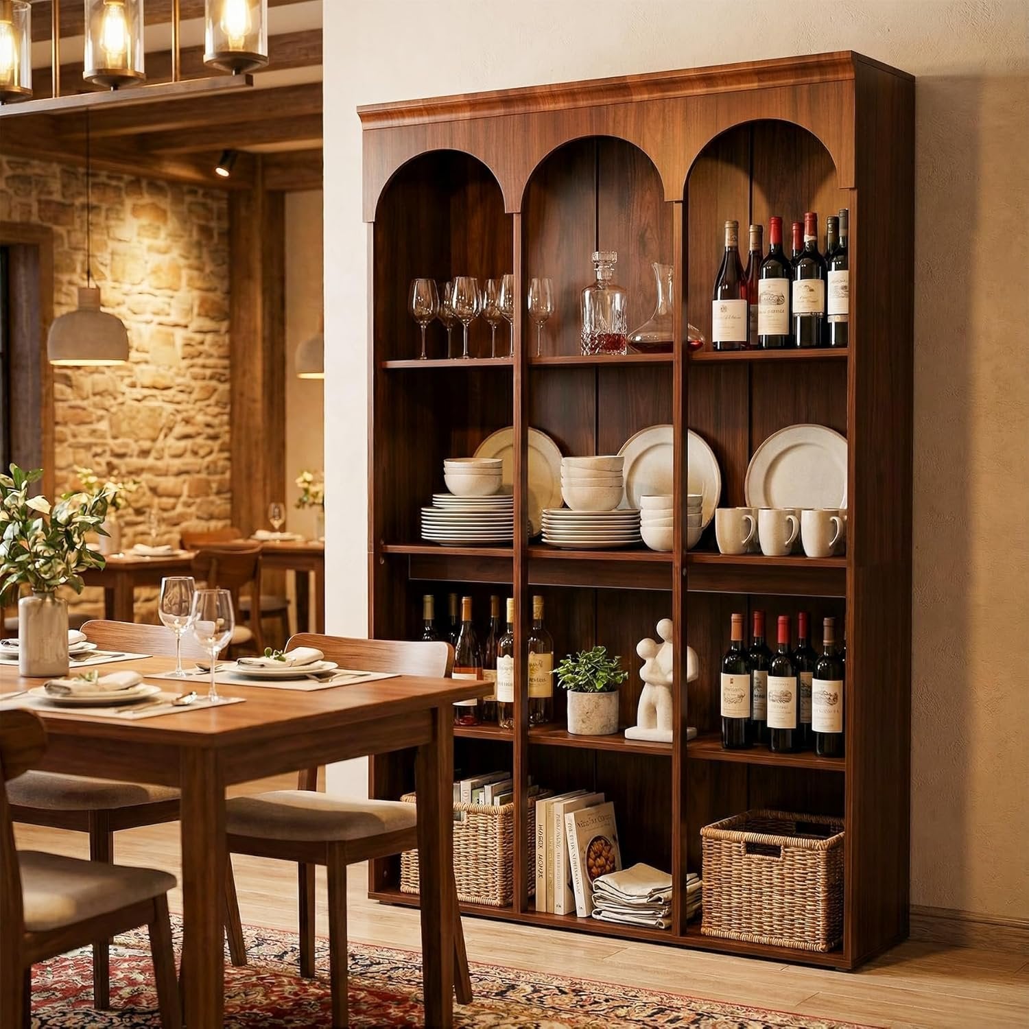 5-Tier Bookcase, 70.9" Tall Arched Bookshelf Open Shelving Unit