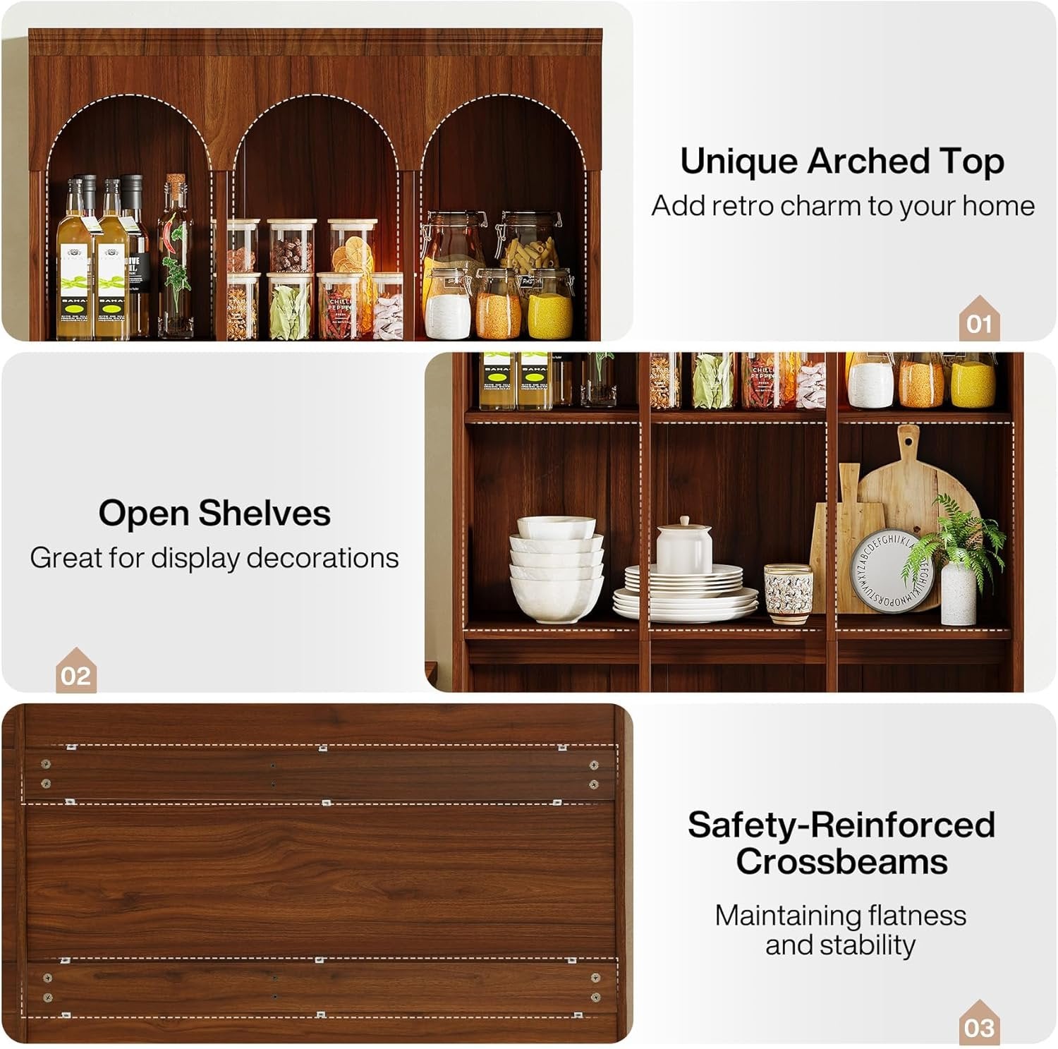 5-Tier Bookcase, 70.9" Tall Arched Bookshelf Open Shelving Unit