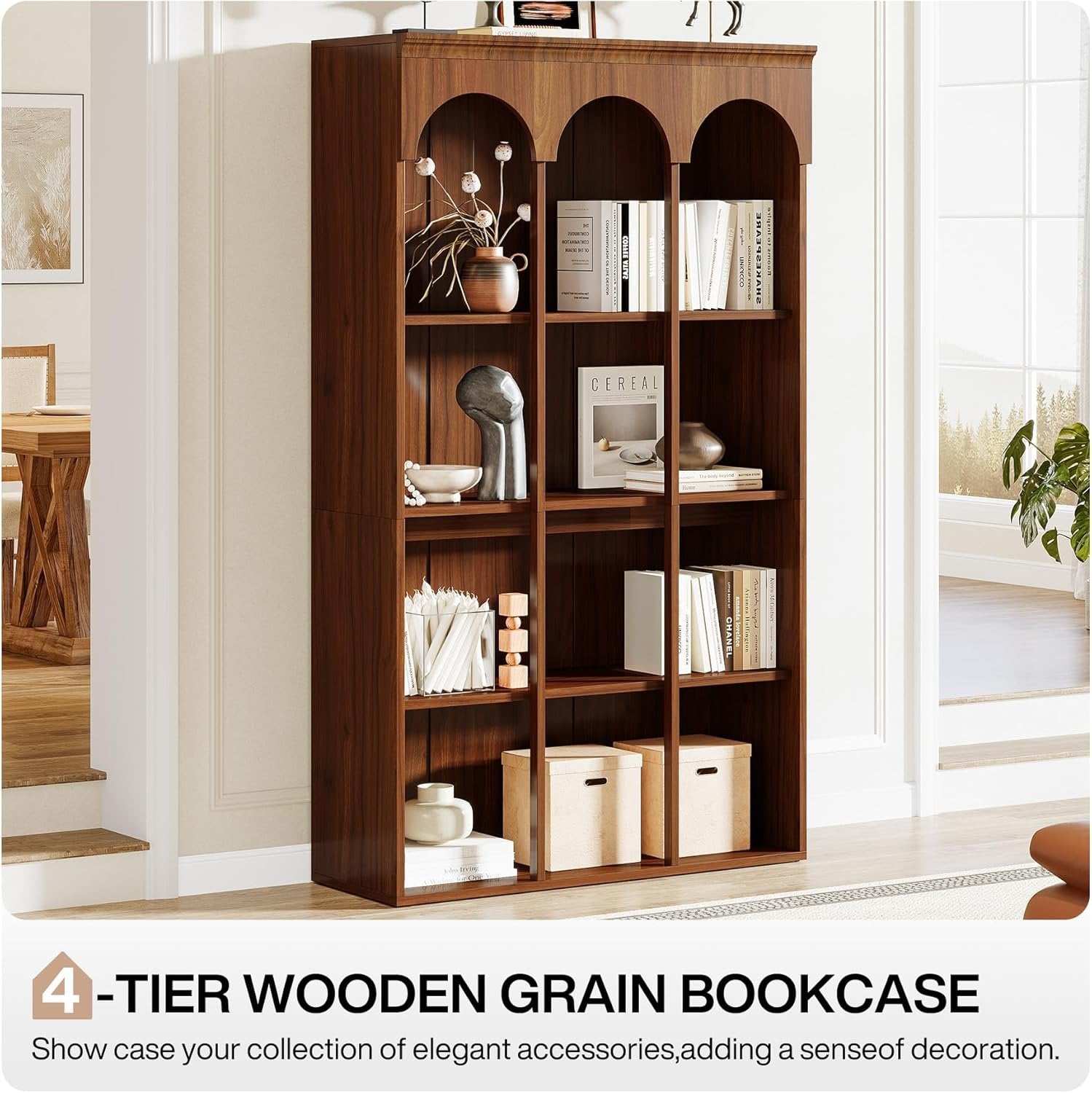 5-Tier Bookcase, 70.9" Tall Arched Bookshelf Open Shelving Unit