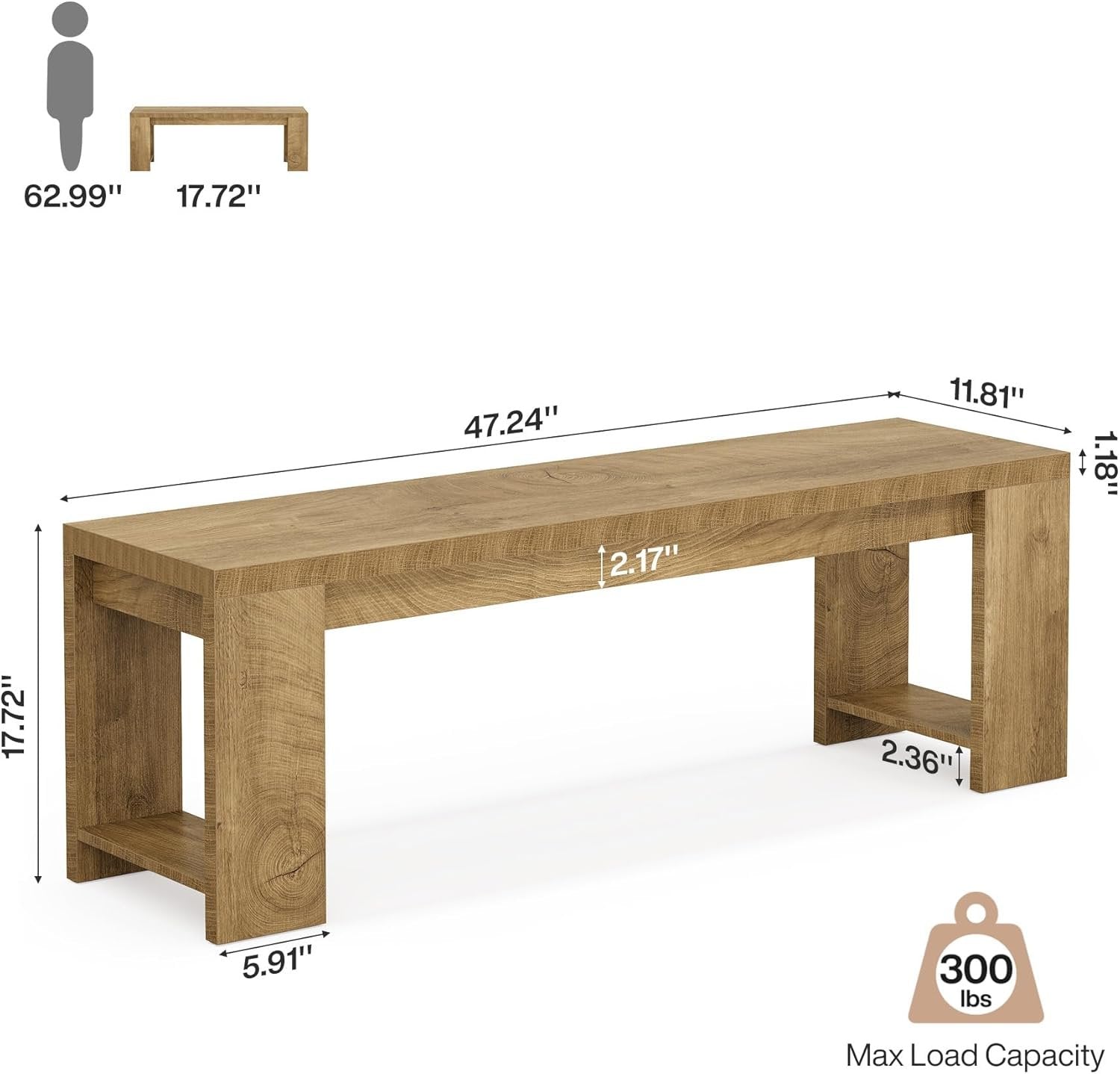 47.2" Dining Bench, Farmhouse End of Bed Bench for Bedroom, Dining Room
