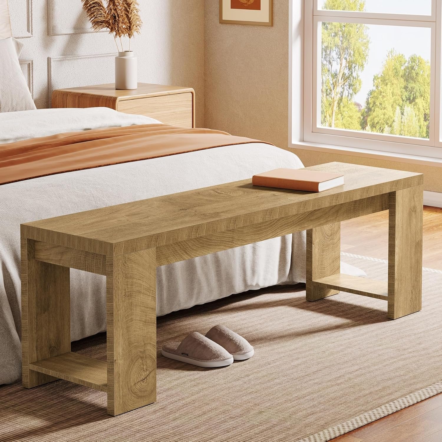 47.2" Dining Bench, Farmhouse End of Bed Bench for Bedroom, Dining Room