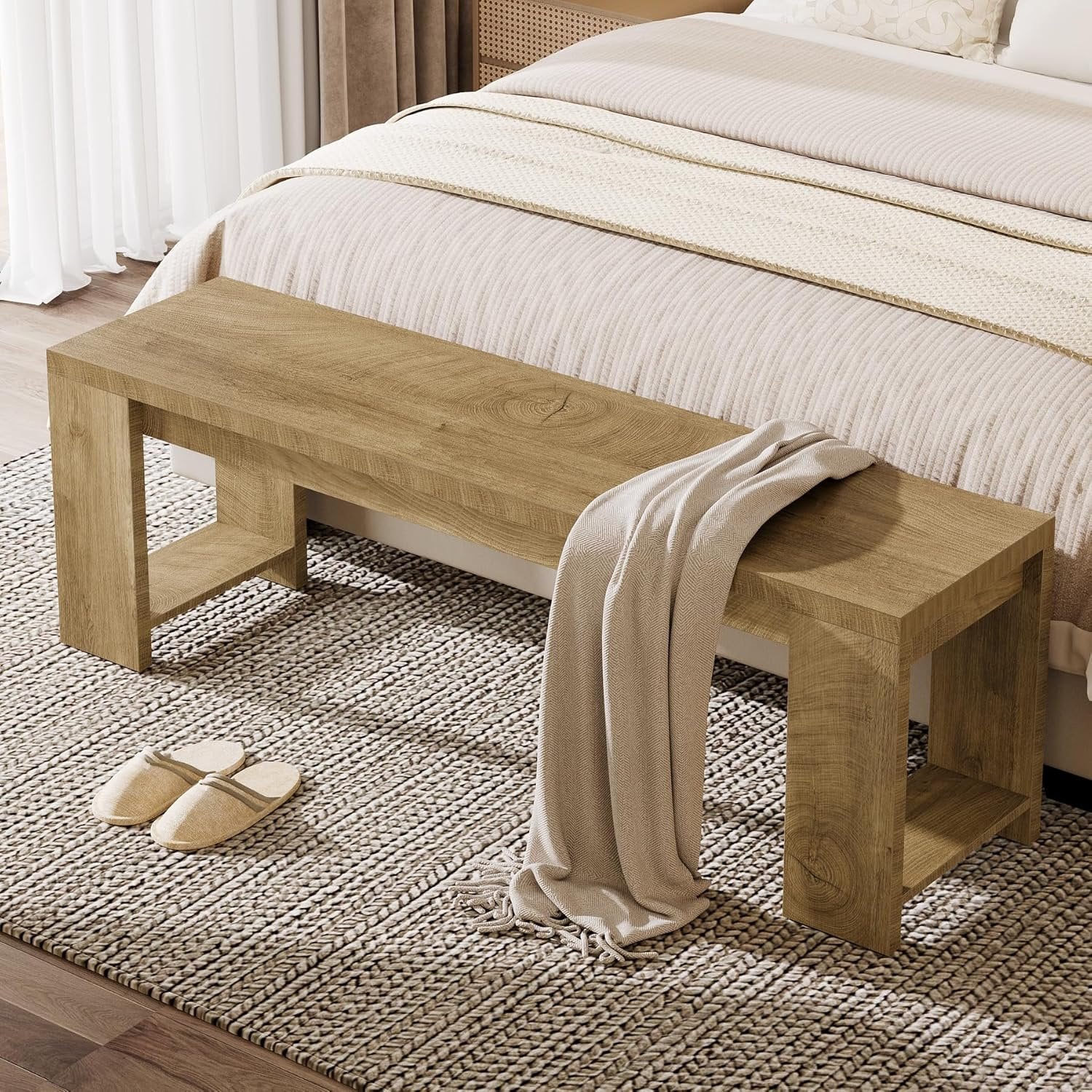 47.2" Dining Bench, Farmhouse End of Bed Bench for Bedroom, Dining Room