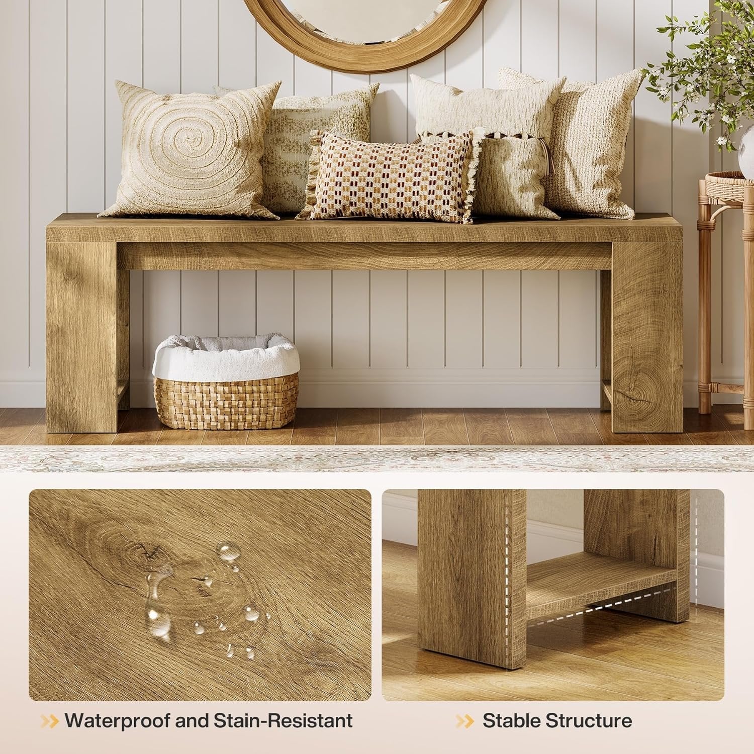 47.2" Dining Bench, Farmhouse End of Bed Bench for Bedroom, Dining Room