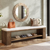 63" Solid Wood Entryway Bench, Modern Upholstered End of Bed Bench 3