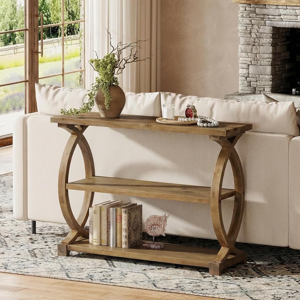 41.34" Solid Wood Console Table with 3-Tier Storage, Rustic Sofa Table for Entryway & Living Room