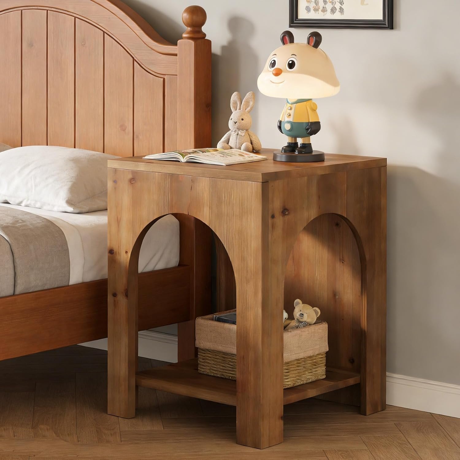 2-Tier End Table, Farmhouse Square Side Table with Arch Design