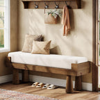 Upholstered Entryway Bench, Shoe Bench End of Bed Footstool with Solid Wood Legs