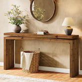 63" Solid Wood Farmhouse Console Table with 2-Tier Shelf, Long Sofa Table for Entryway, Living Room, or Behind Couch 3