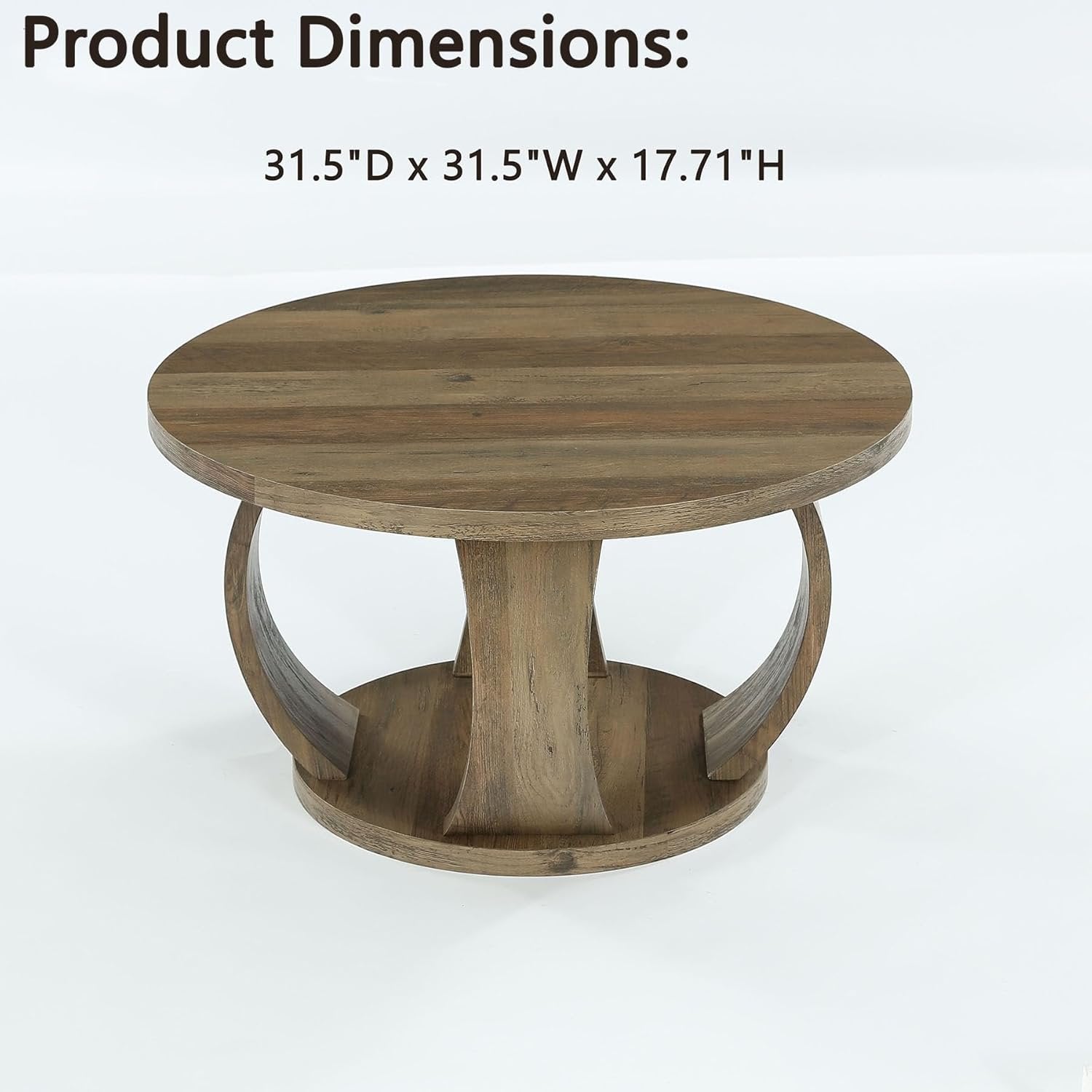 31.5" Round Coffee Table, 2-Tier Wooden Center Table with Storage