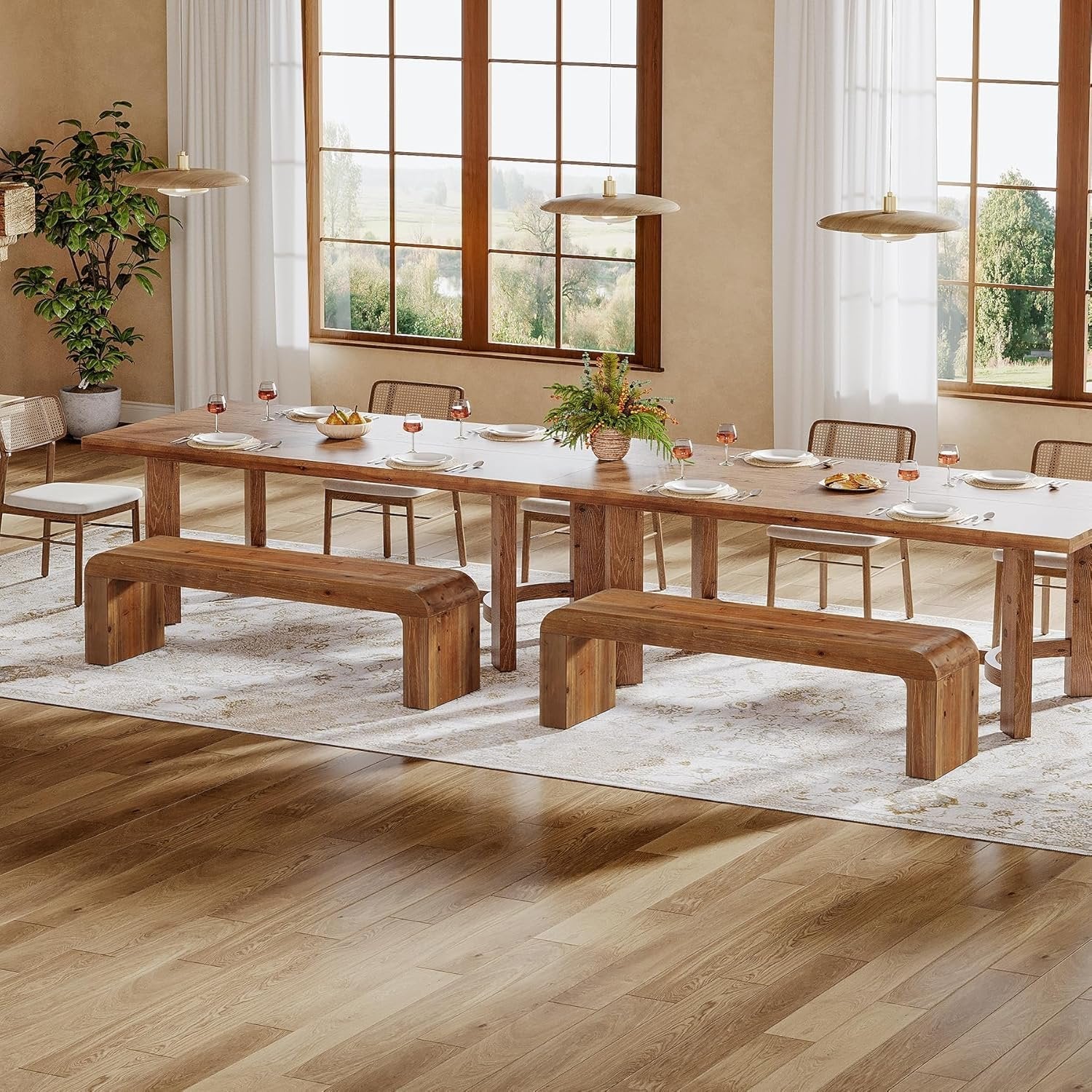 55" Modern Dining Bench, Solid Wood Entryway Bench with Thick Block Seat