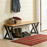 55" Long Entryway Bench, Solid Wood End of Bed Bench with Metal Legs 3