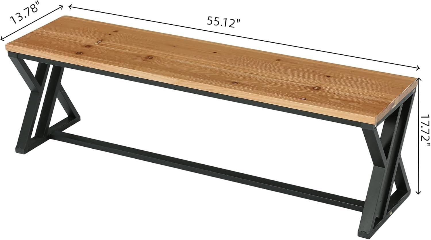 55" Long Entryway Bench, Solid Wood End of Bed Bench with Metal Legs