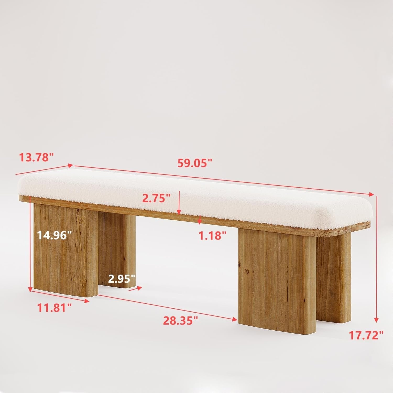 59" Solid Wood Entryway Bench, Modern Upholstered End of Bed Bench