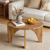 31.5" Round Coffee Table, Farmhouse Solid Wood Center Table with Curved Legs 3