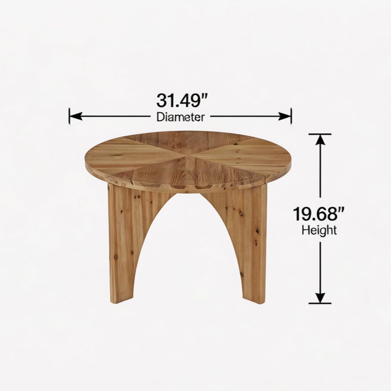 31.5" Round Coffee Table, Farmhouse Solid Wood Center Table with Curved Legs