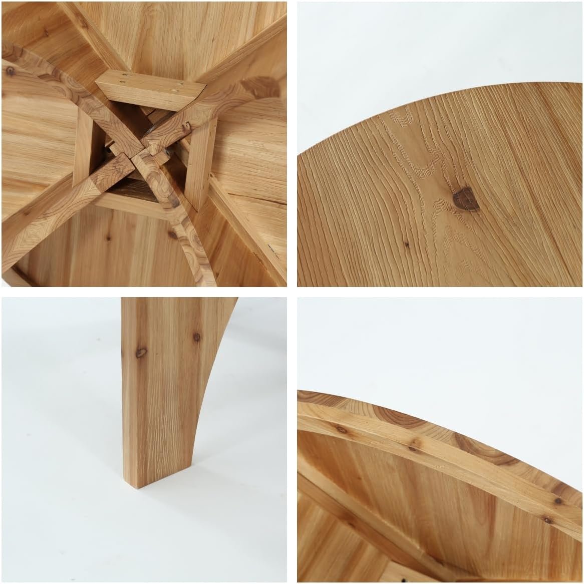 31.5" Round Coffee Table, Farmhouse Solid Wood Center Table with Curved Legs