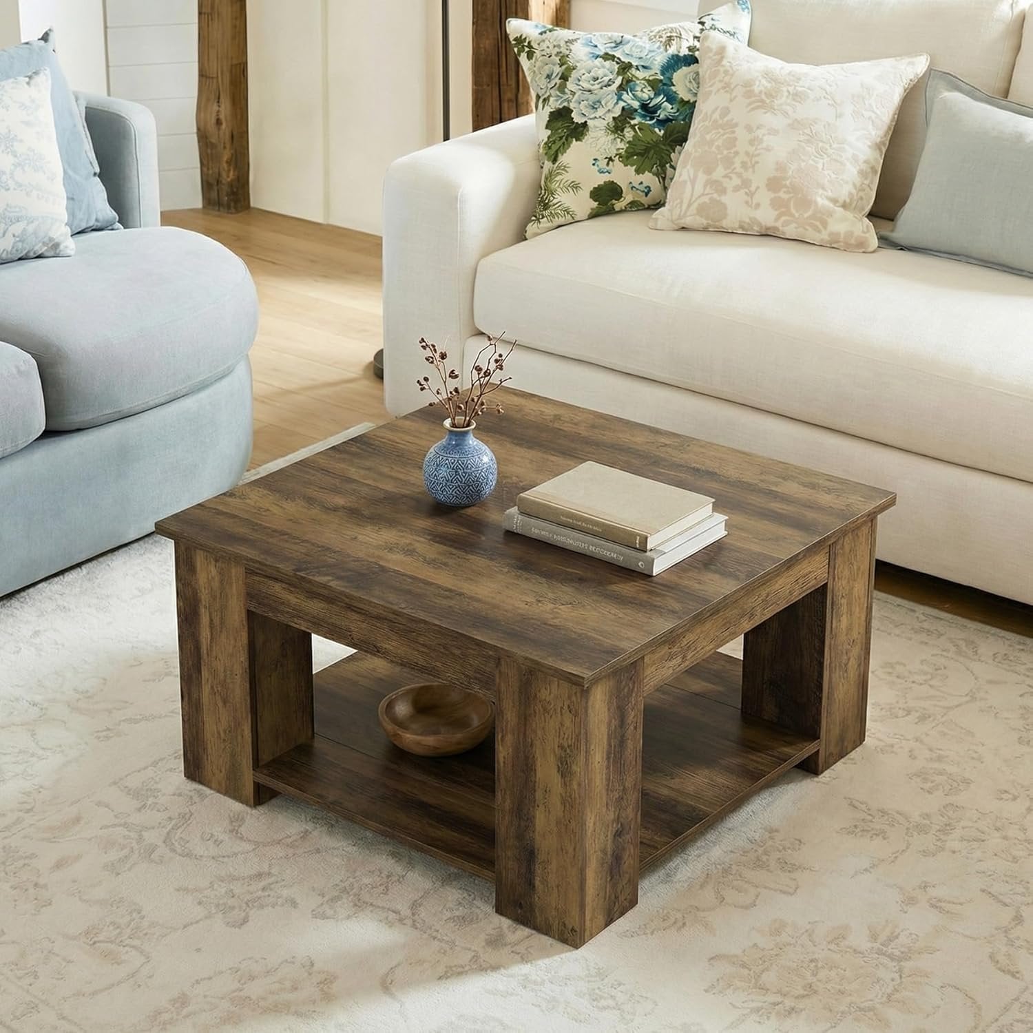 31.5" Square Coffee Table, 2-Tier Center Table Cocktail Tea Furniture for Living Room