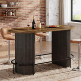Modern Bar Table, Oval Counter Height Pub Dining Table with Metal Footrest 3