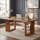 63" Solid Wood Live Edge Executive Desk, Rustic Farmhouse Computer Desk for Home Office or Studio Workspace 3