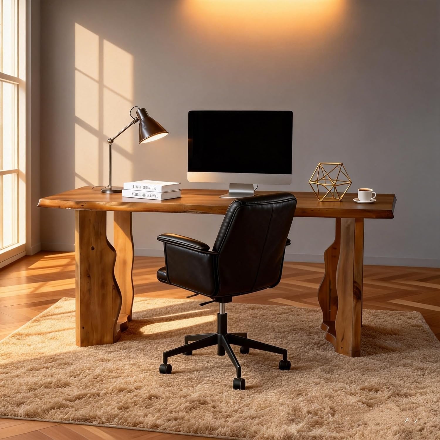 63" Solid Wood Live Edge Executive Desk, Rustic Farmhouse Computer Desk for Home Office or Studio Workspace