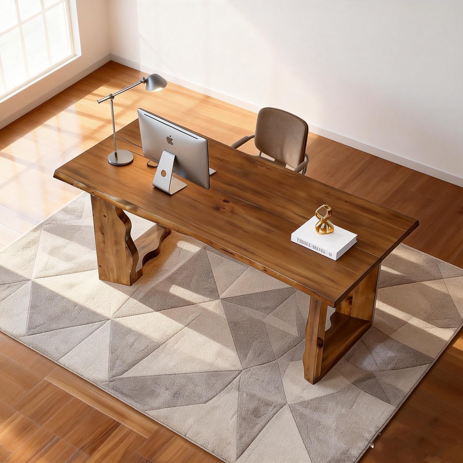 63" Solid Wood Live Edge Executive Desk, Rustic Farmhouse Computer Desk for Home Office or Studio Workspace