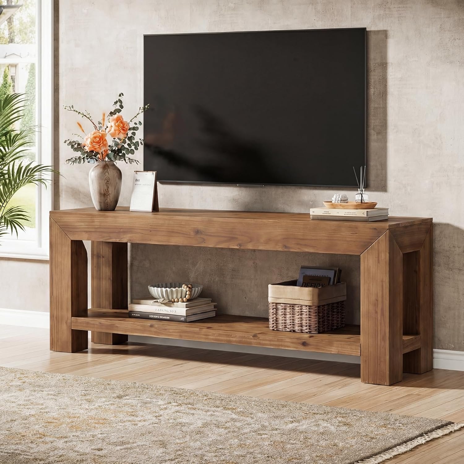 63" TV Stand, TV Console Entertainment Center with 2-Tier Shelves for TVs up to 75"