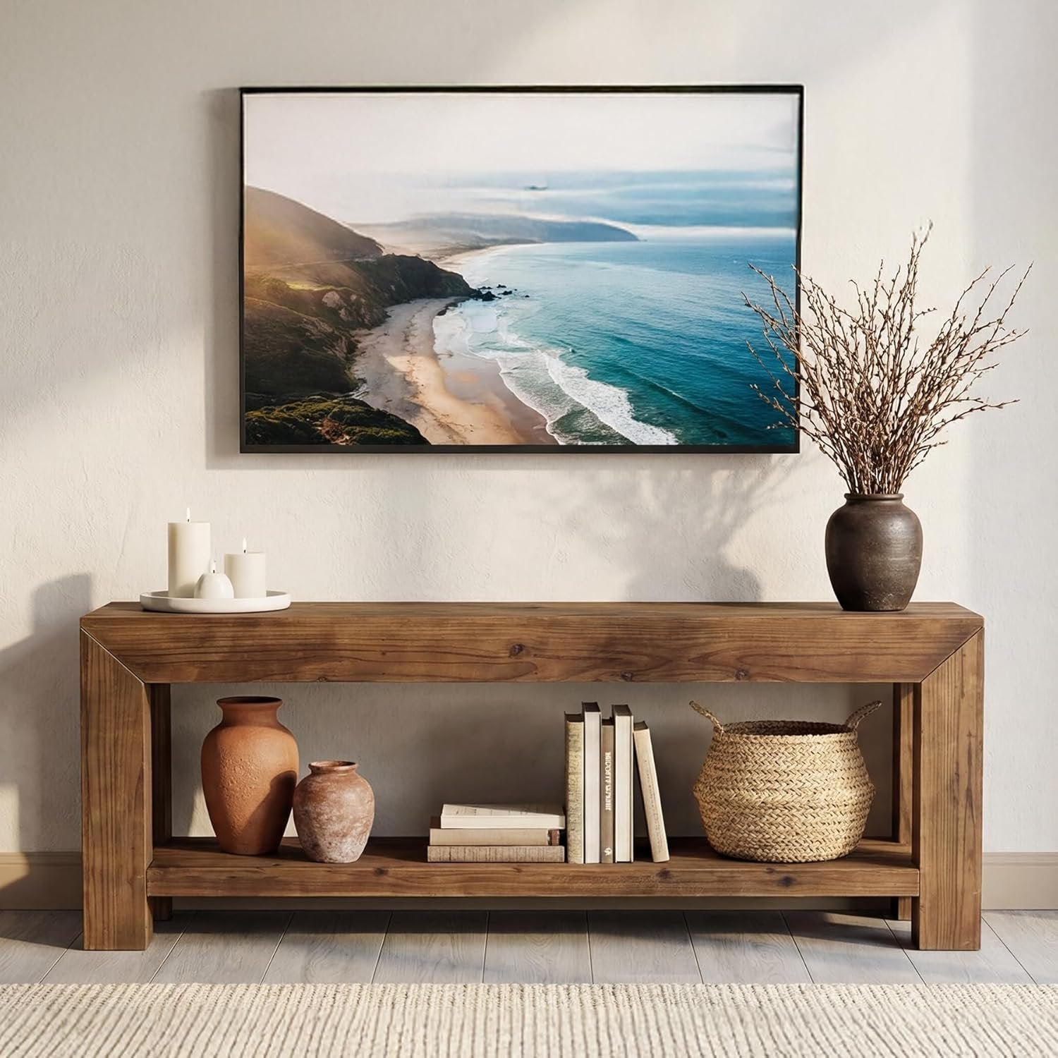 63" TV Stand, TV Console Entertainment Center with 2-Tier Shelves for TVs up to 75"