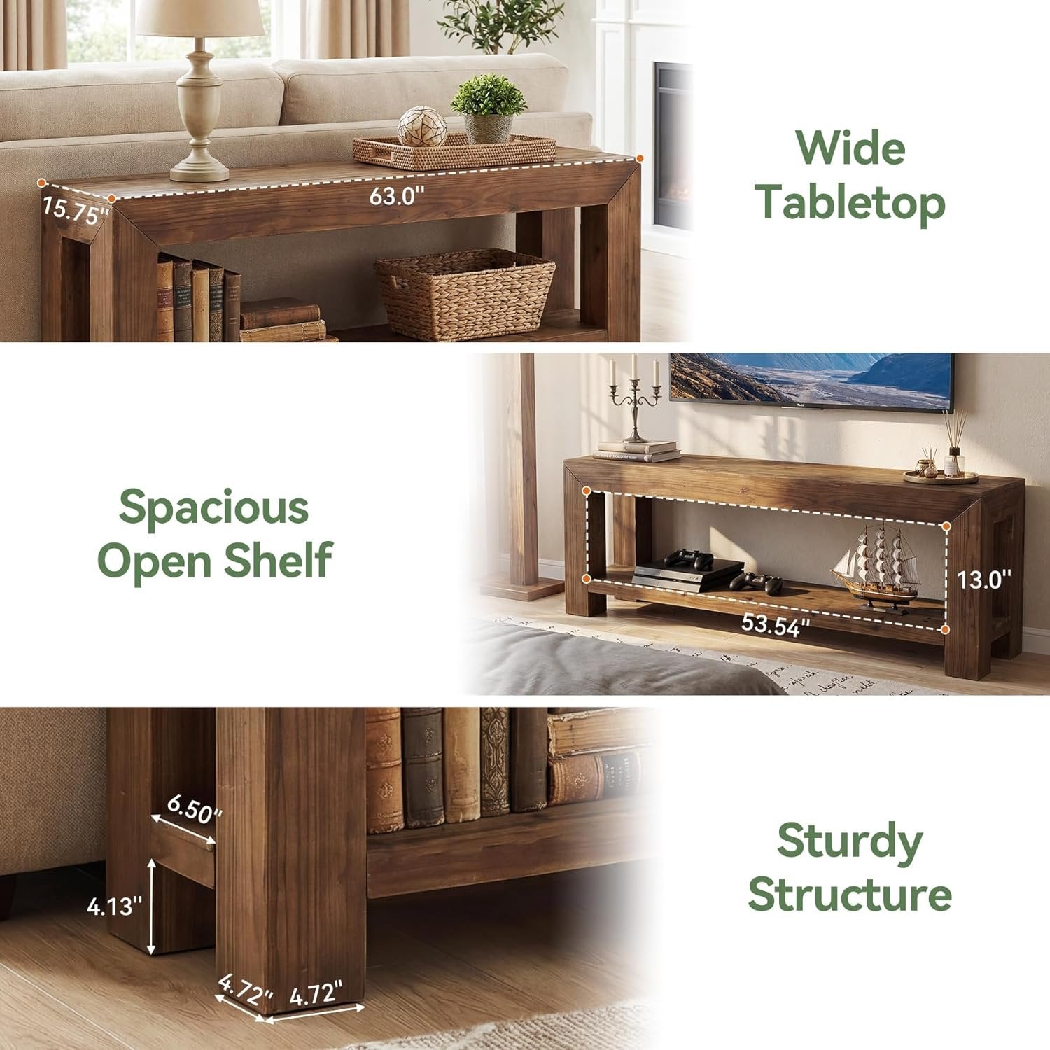 63" TV Stand, TV Console Entertainment Center with 2-Tier Shelves for TVs up to 75"