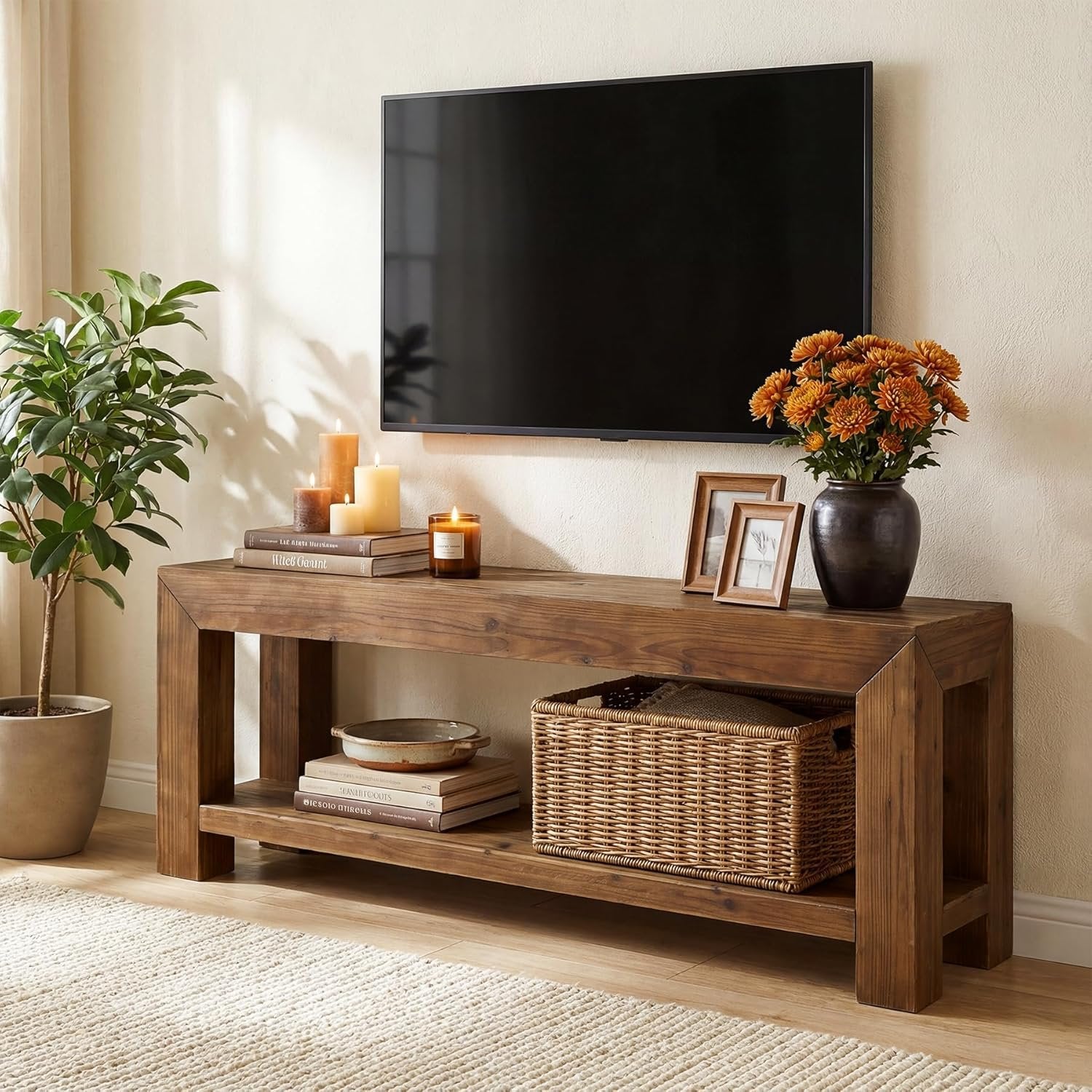 63" TV Stand, TV Console Entertainment Center with 2-Tier Shelves for TVs up to 75"