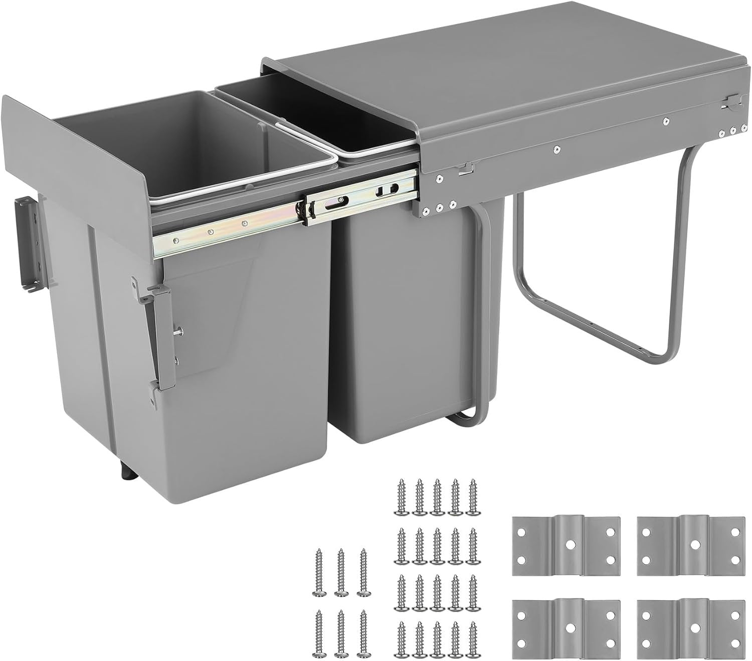 Double Pull Out Trash Can, Garbage for Under Kitchen Cabinets 44 Qt with Soft-Close Slides