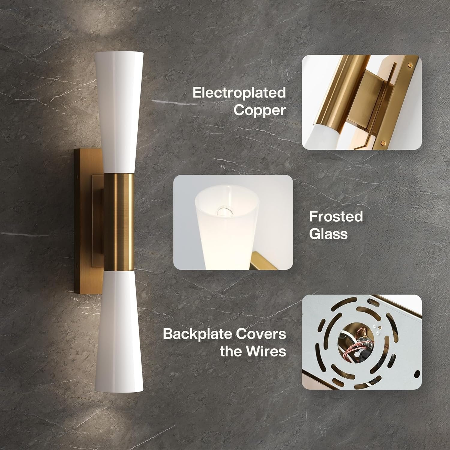 21.7" 2-Light Wall Sconces, Modern Wall Light Fixture with Frosted Glass Shade for Living Room