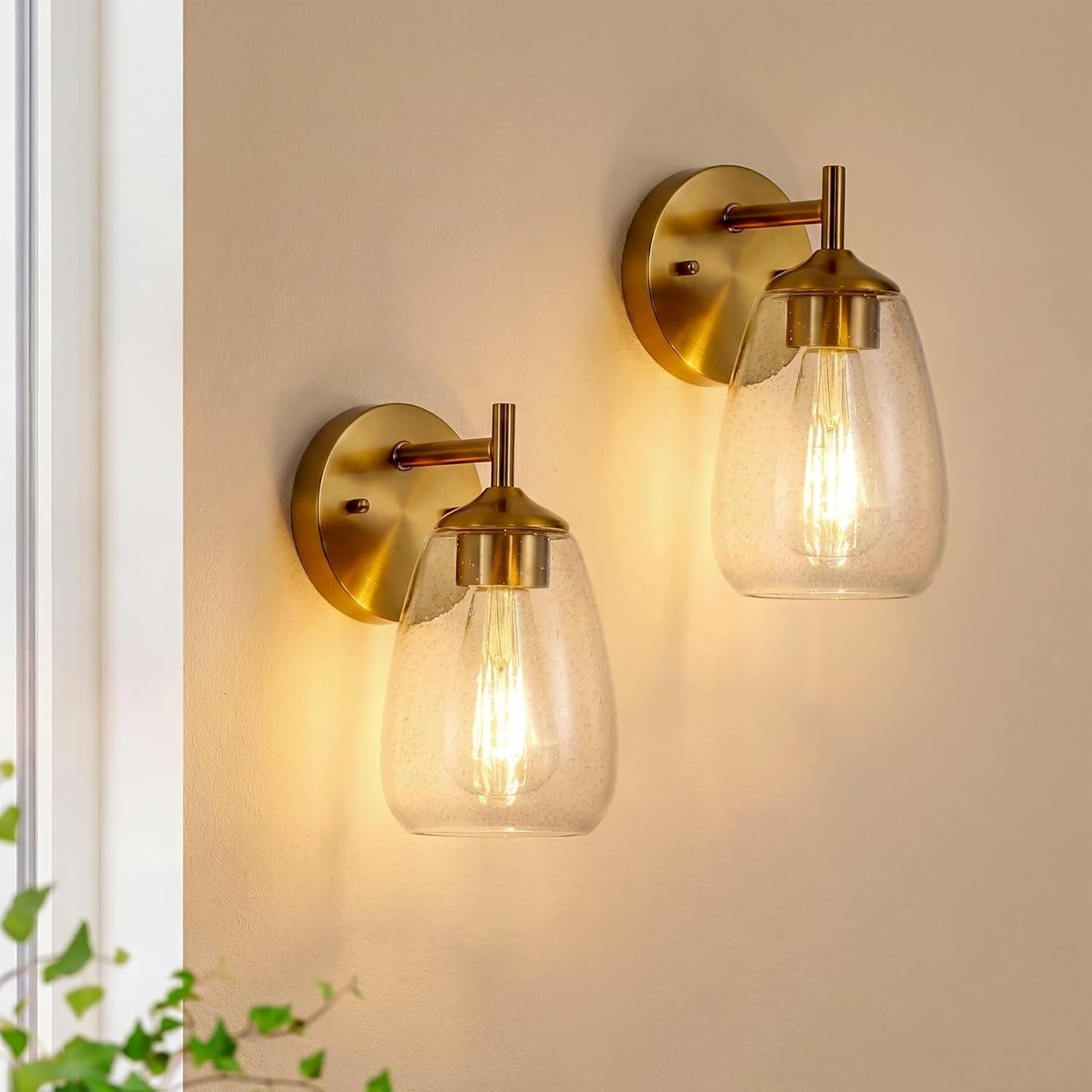 1-Light Bathroom Light Fixtures, Modern Vanity Wall Lights with Clear Glass Shades(Set of 2)