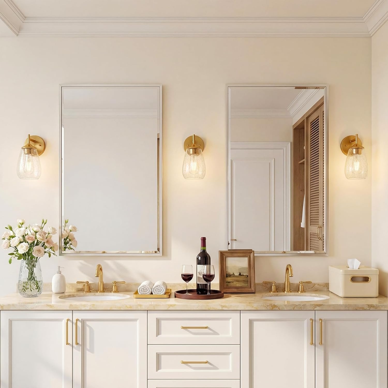 1-Light Bathroom Light Fixtures, Modern Vanity Wall Lights with Clear Glass Shades(Set of 2)