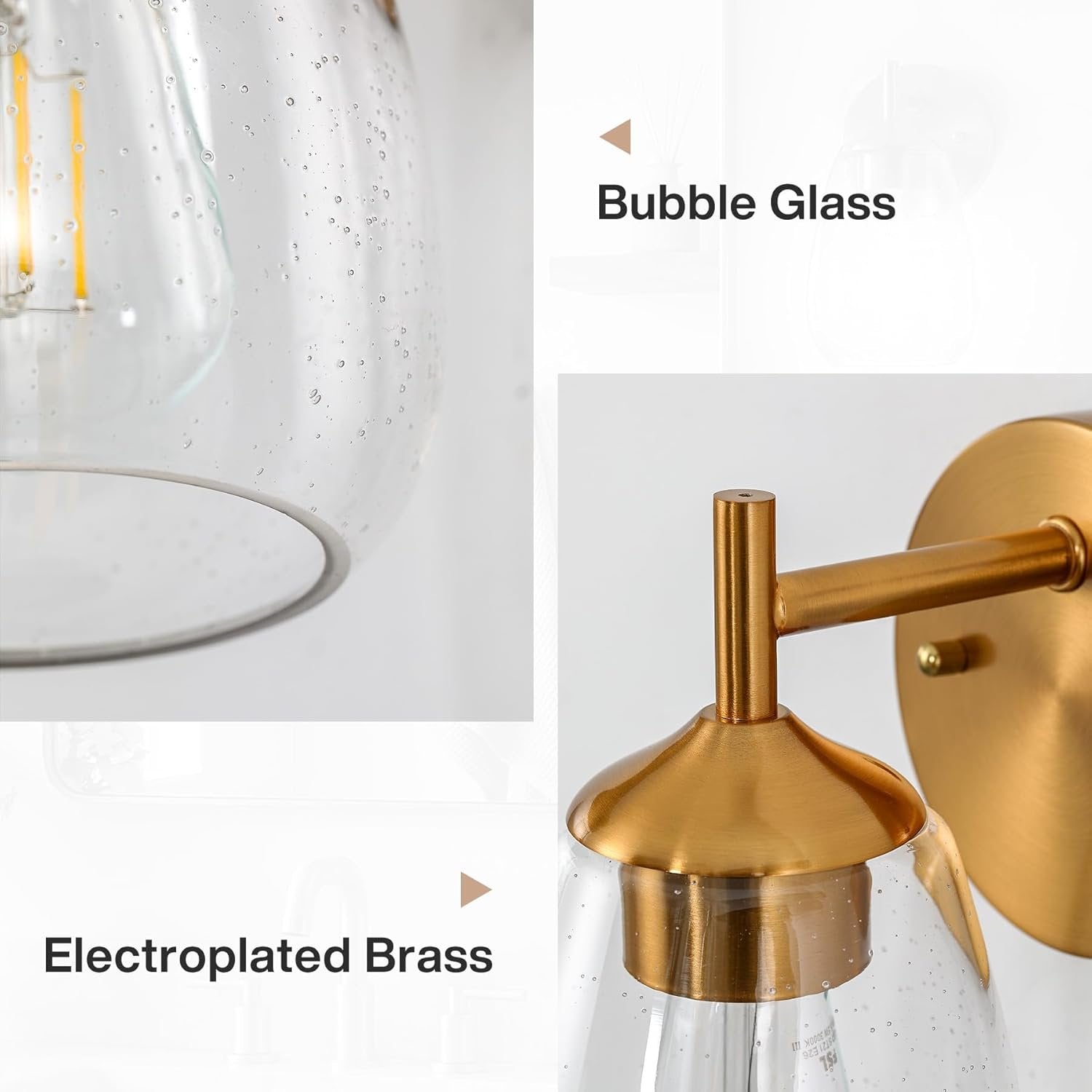 1-Light Bathroom Light Fixtures, Modern Vanity Wall Lights with Clear Glass Shades(Set of 2)