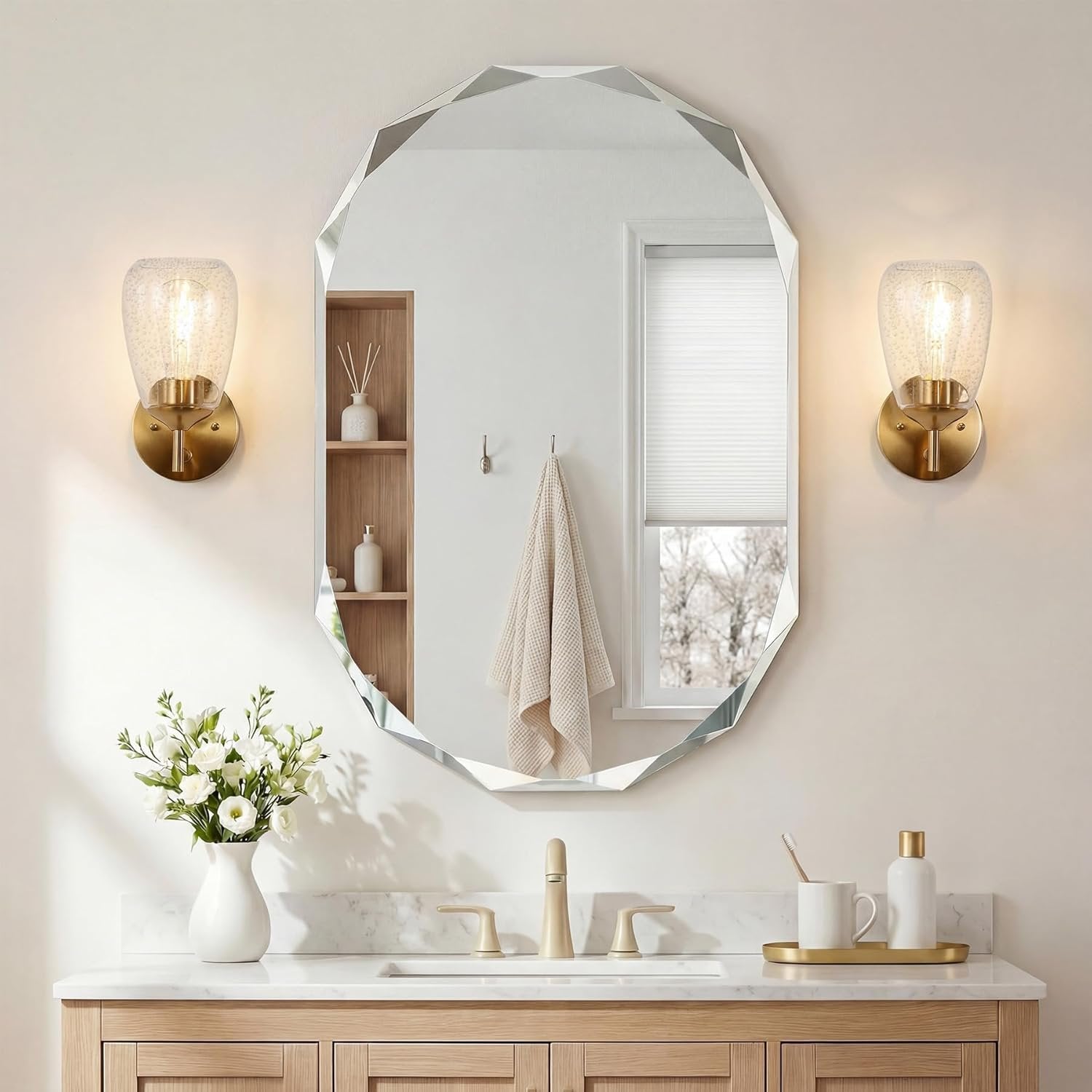 1-Light Bathroom Light Fixtures, Modern Vanity Wall Lights with Clear Glass Shades(Set of 2)