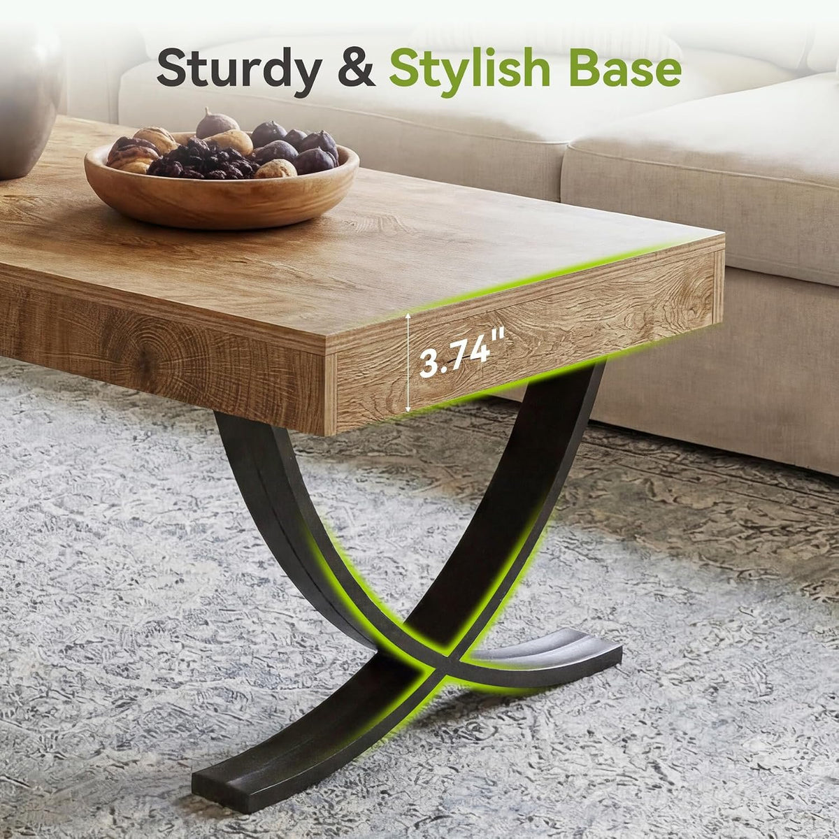 Tribesigns 47-Inch Modern Industrial Coffee Table, Rectangular Wood Center Table with Black Metal Legs, Farmhouse Living Room Table