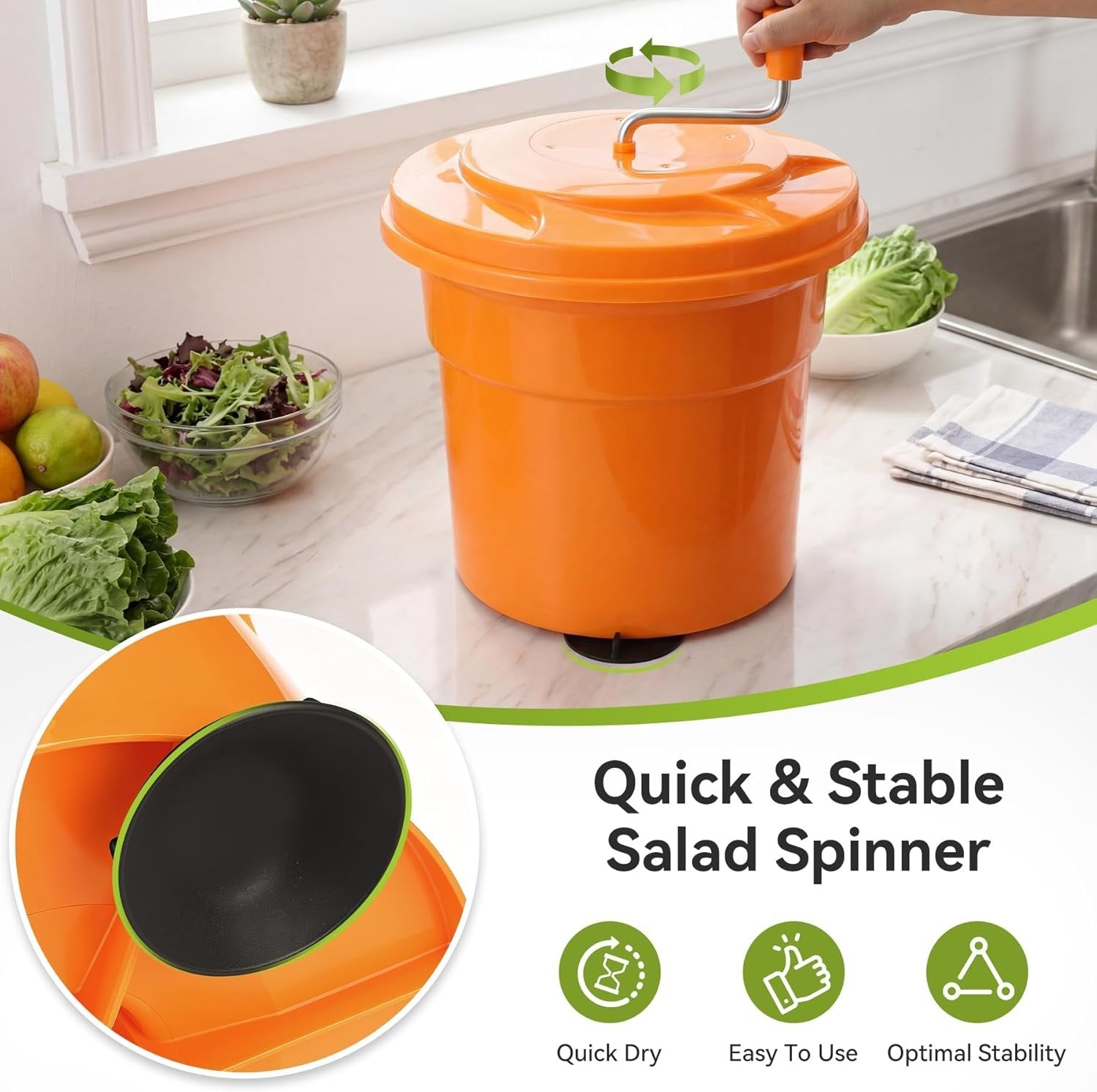 Commercial Salad Spinner, 6.6Gal Manual Lettuce Spinner with 4.92FT Drain Tube