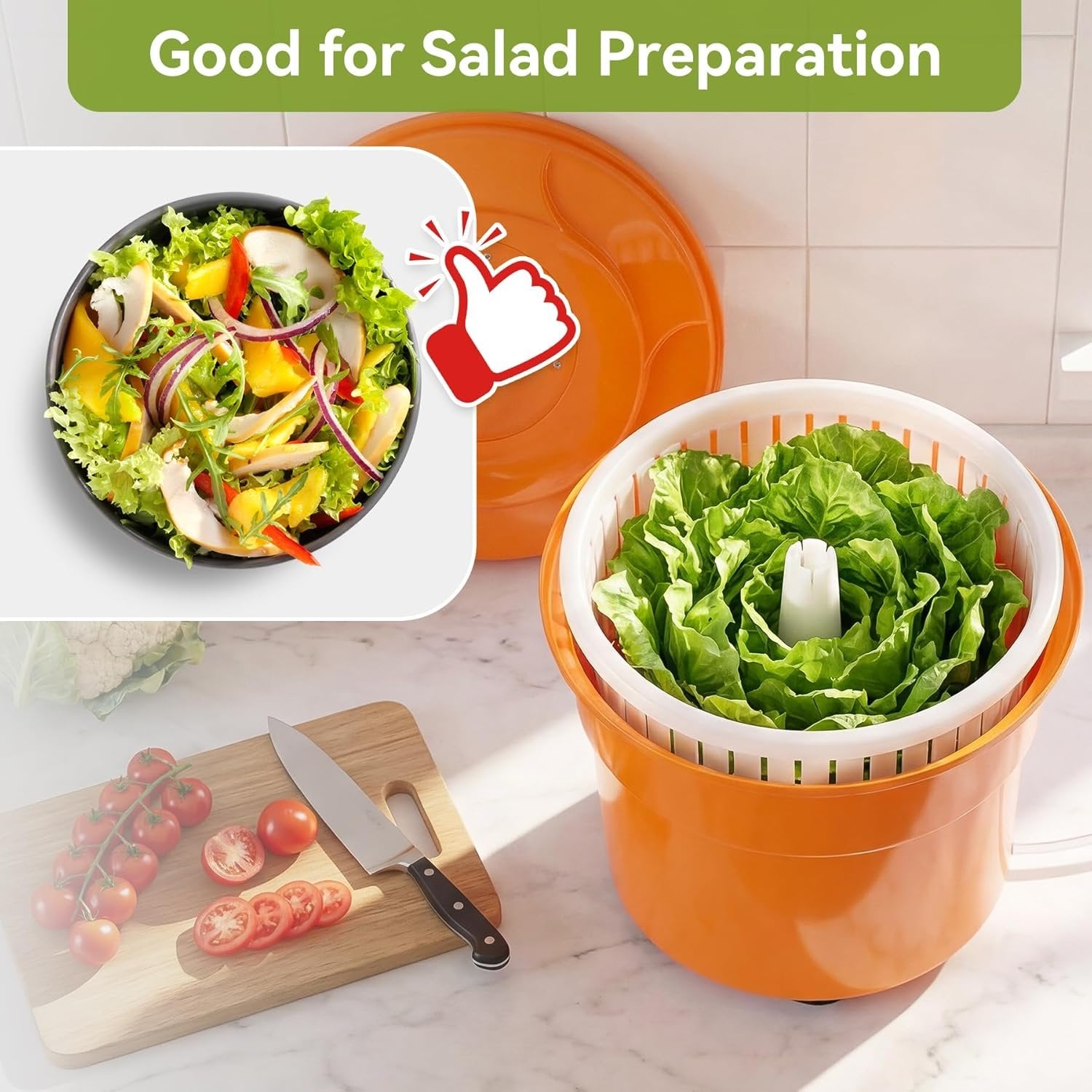 Commercial Salad Spinner, 6.6Gal Manual Lettuce Spinner with 4.92FT Drain Tube