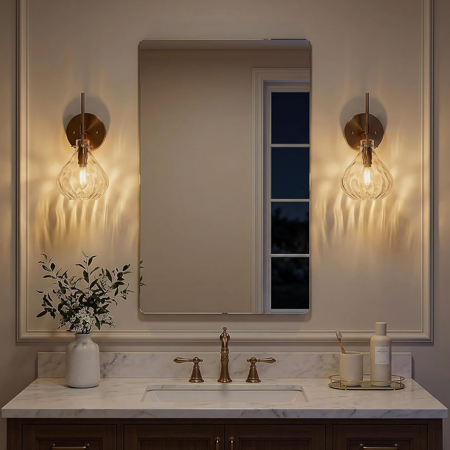 Wall Sconce Set of 2, Bathroom Vanity Wall Lamp with Clear Glass Shade
