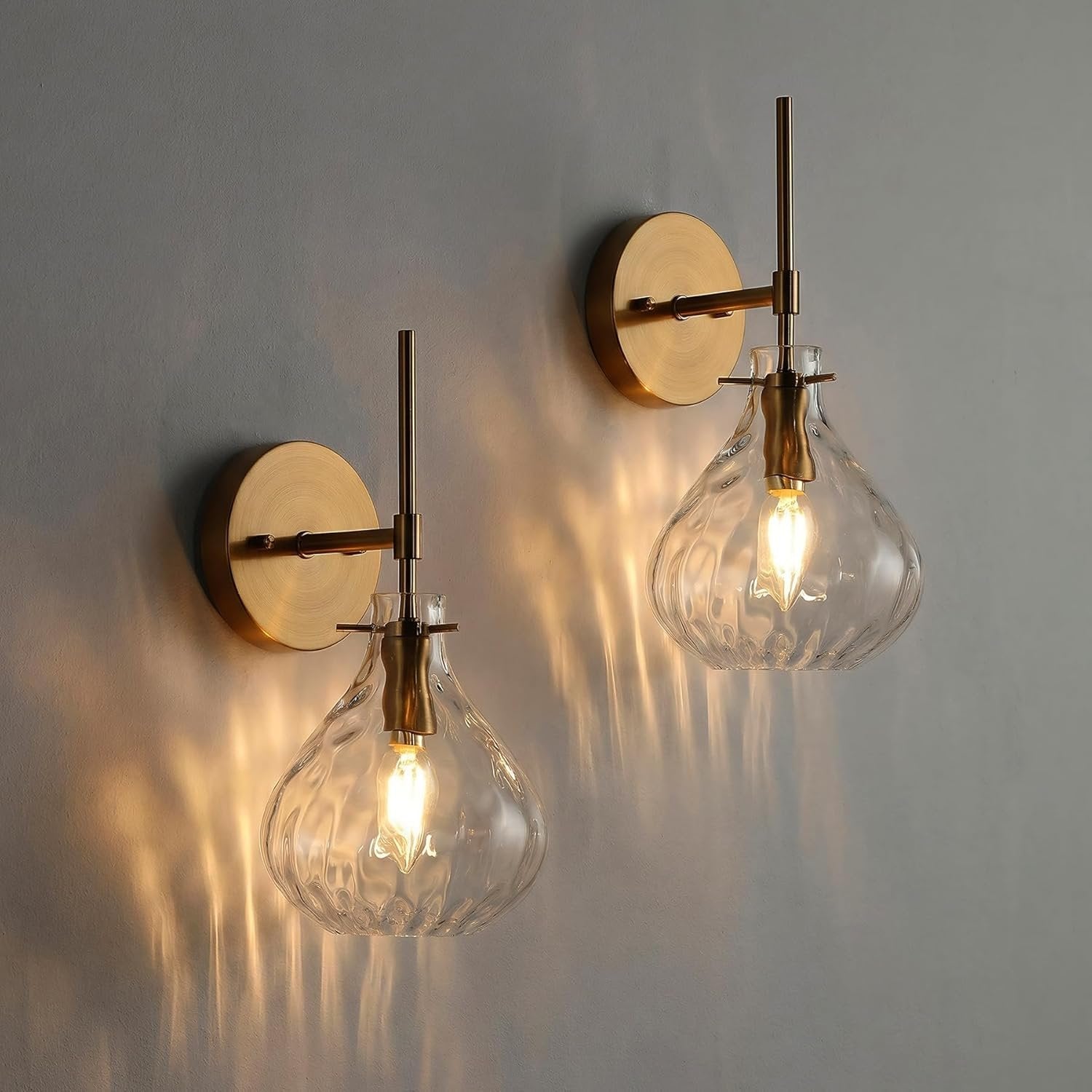 Wall Sconce Set of 2, Bathroom Vanity Wall Lamp with Clear Glass Shade