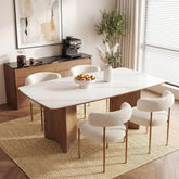 63" Sintered Stone Dining Table, Rectangular Kitchen Table with Solid Wood Dual-Pedestal for 6(Only Table) 3