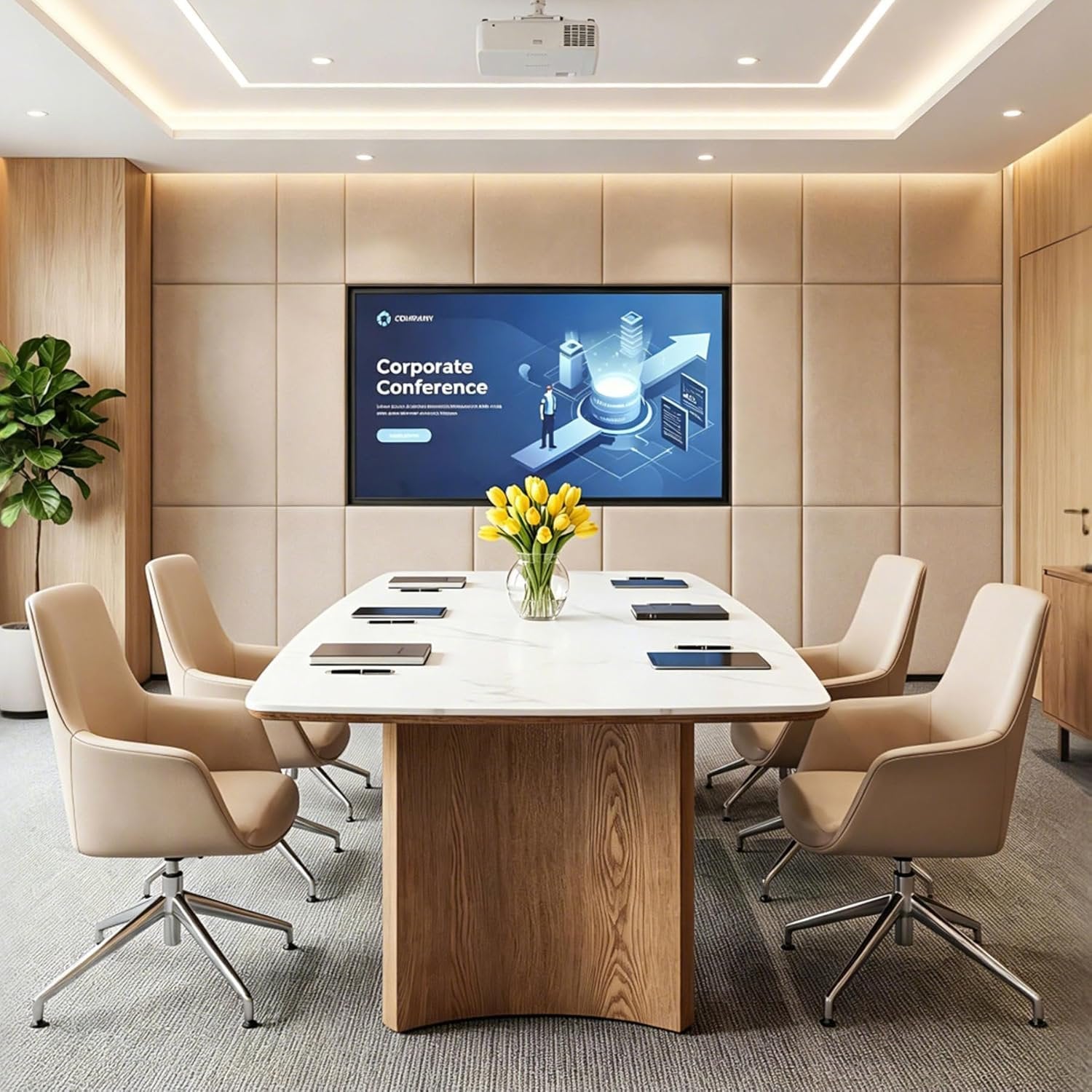 5.25 ft Conference Table, Office Meeting Table with Glossy Sintered Stone Tabletop
